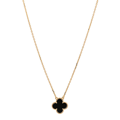 Van Cleef & Arpels 18K Yellow Gold Black Onyx Vintage Alhambra Pendant Necklace 1 of 6