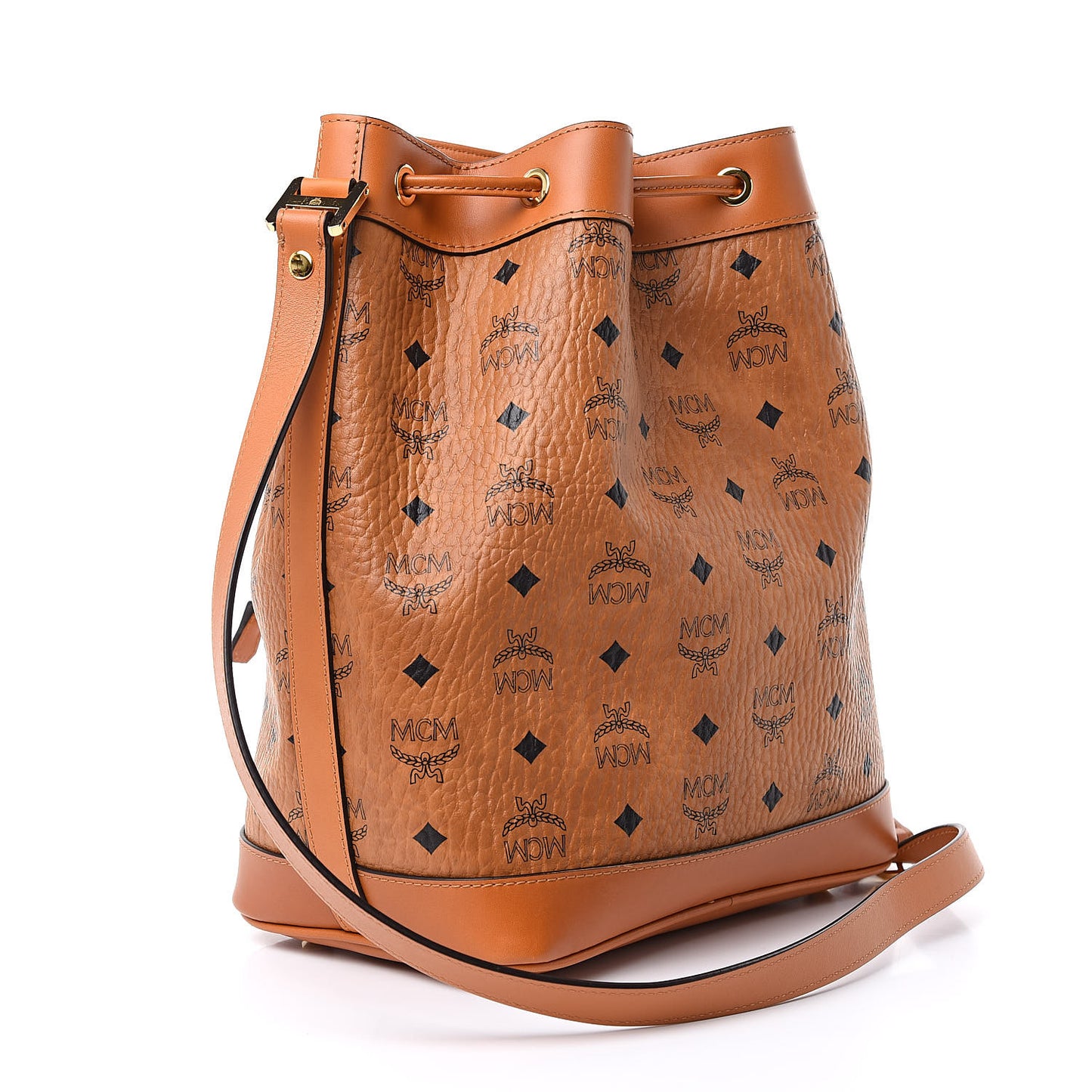 Visetos Small Heritage Drawstring Bucket Bag Cognac