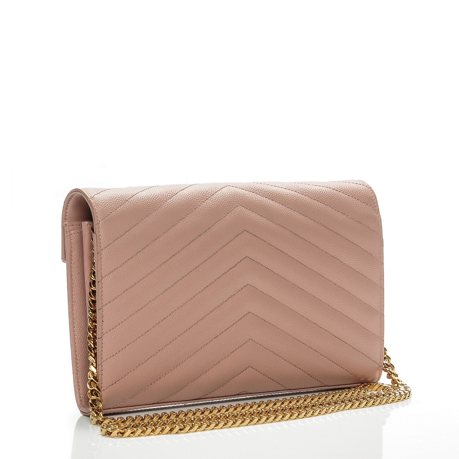 Saint Laurent Grain De Poudre Matelasse Chevron Monogram Chain Wallet Pale Pink 3 of 15