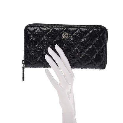 Chanel Crackled Patent Calfskin Large Gusset Zip Around Wallet Black 2 of 11