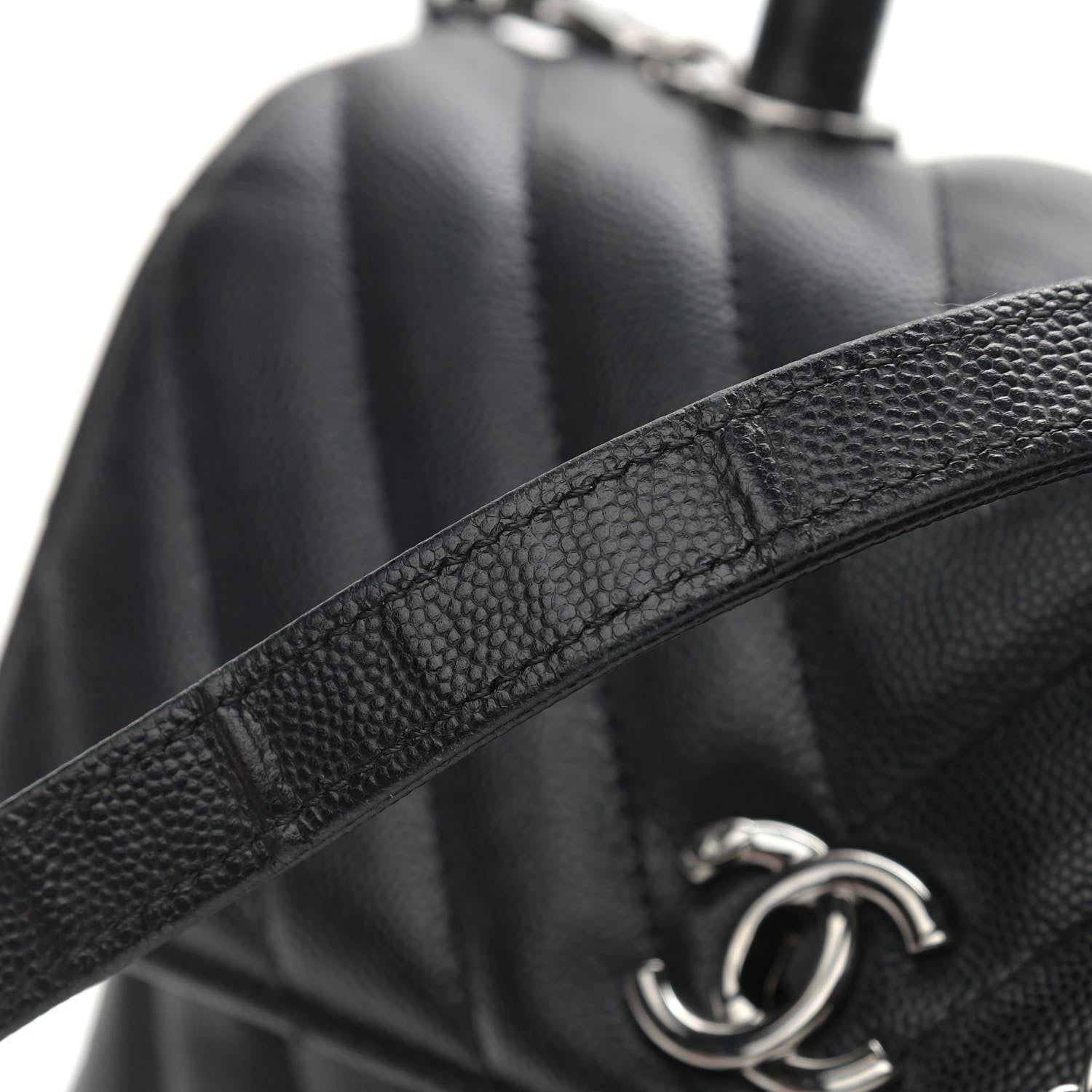 Chanel Caviar Chevron Quilted Mini Coco Handle Flap Black 12 of 12