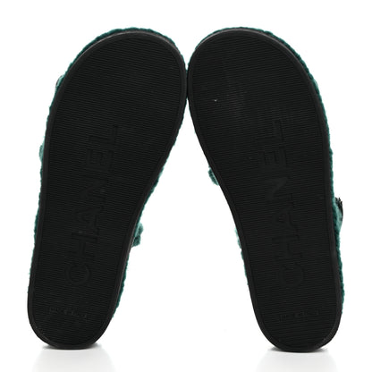 Chanel Cord Lambskin Quilted Logo Sandals 38 Green 5 of 8