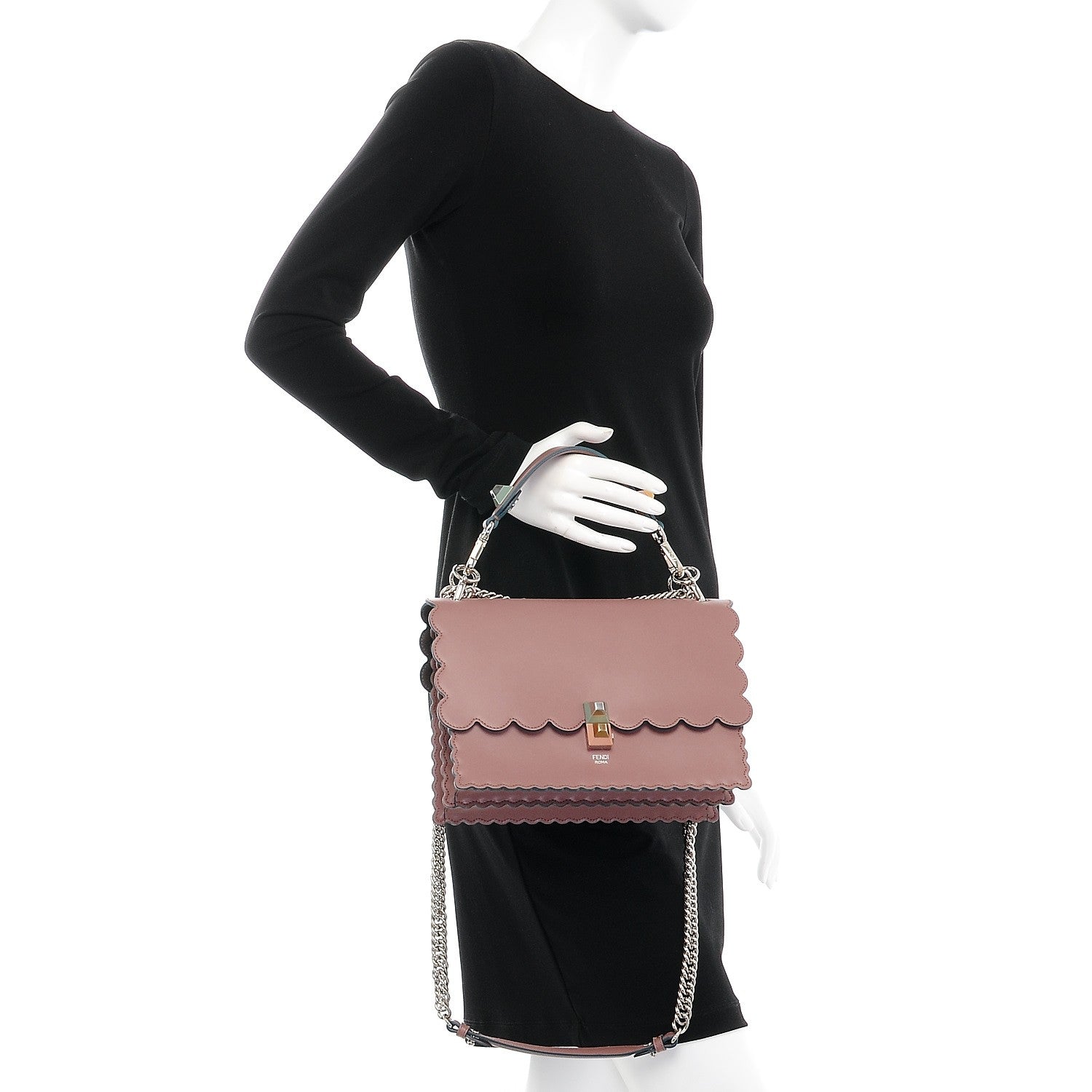Fendi Vitello Liberty Scalloped Studded Kan I Shoulder Bag English Rose 3 of 8