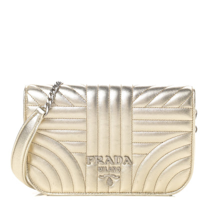 Prada Metallic Nappa Impunture Small Diagramme Crossbody Bag Gold 1 of 12