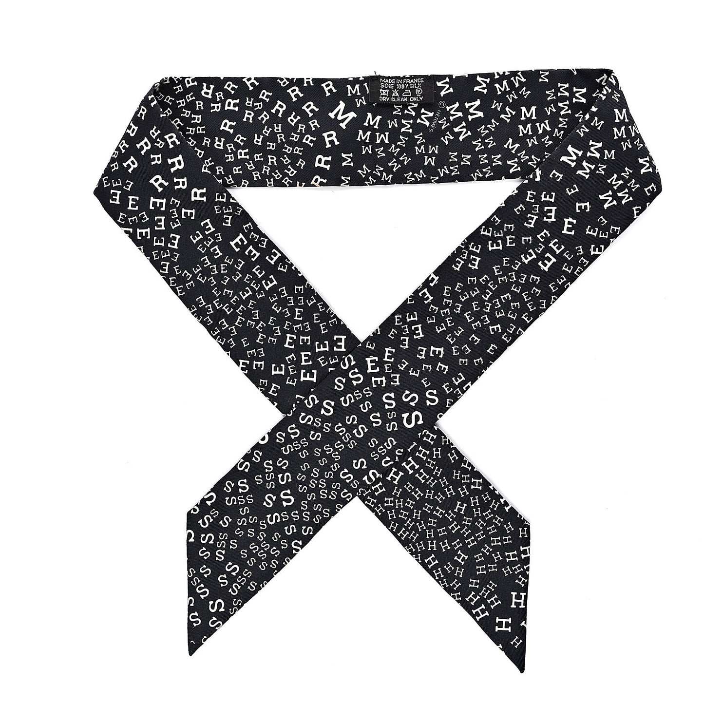 Silk Scattered Letters Twilly Black