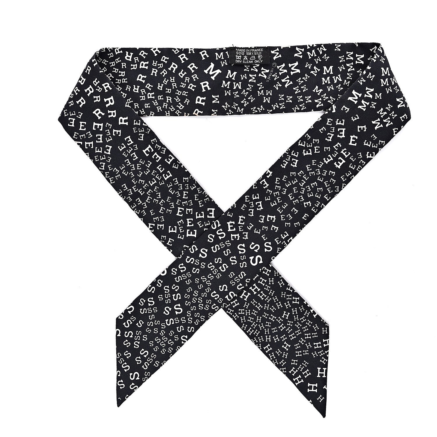 Hermes Silk Scattered Letters Twilly Black 1 of 5