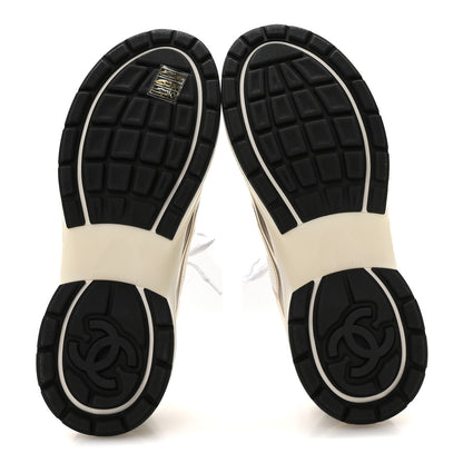 Chanel Fabric Laminated Calfskin Stretch CC Sneakers 38 White Gold Silver 6 of 9