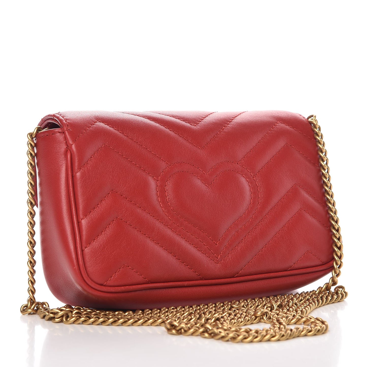 Calfskin Matelasse Super Mini GG Marmont Shoulder Bag Hibiscus Red