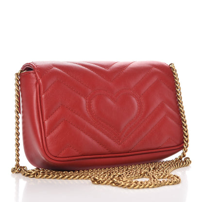 Gucci Calfskin Matelasse Super Mini GG Marmont Shoulder Bag Hibiscus Red 3 of 8