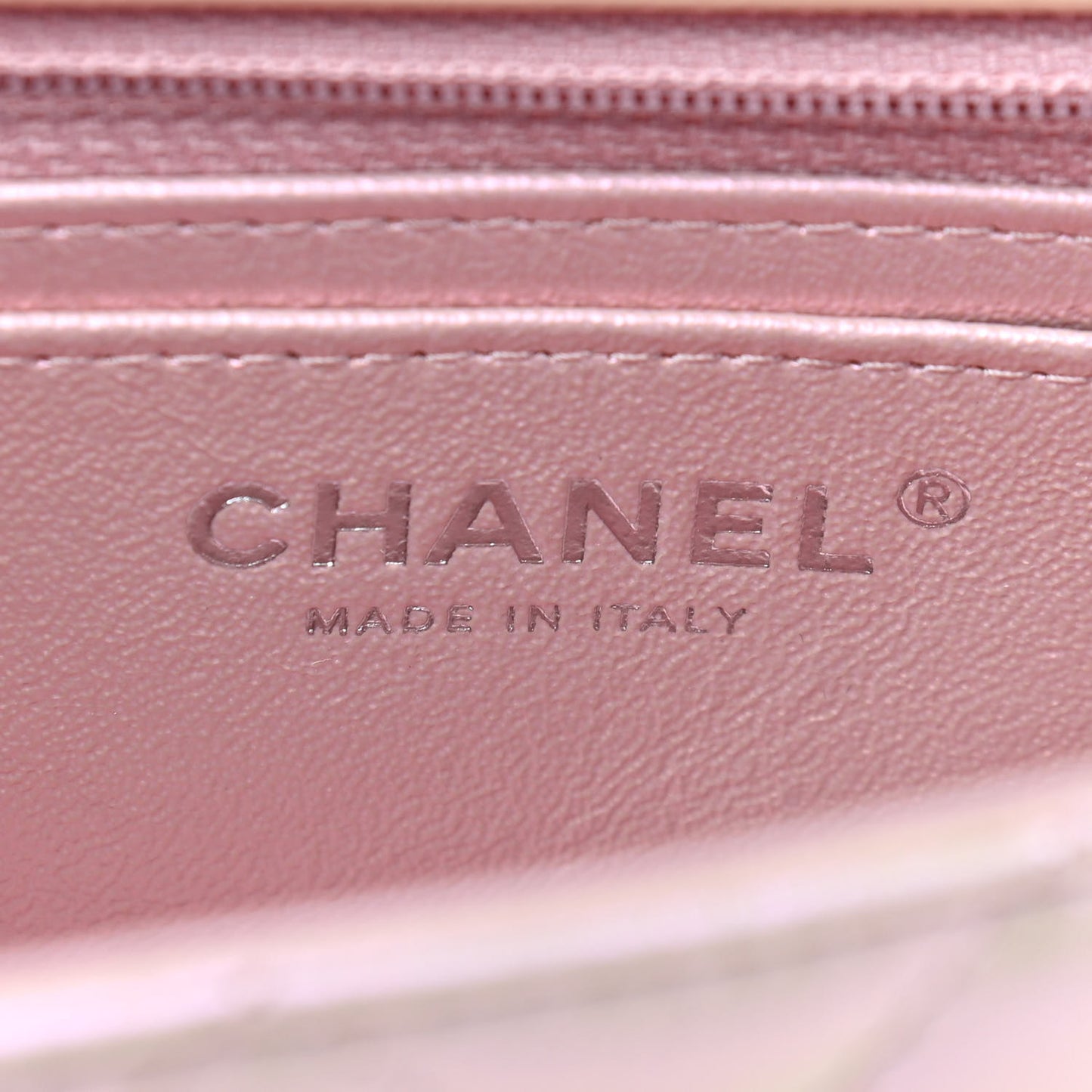 Iridescent Calfskin Quilted Mini Rectangular Flap Pink