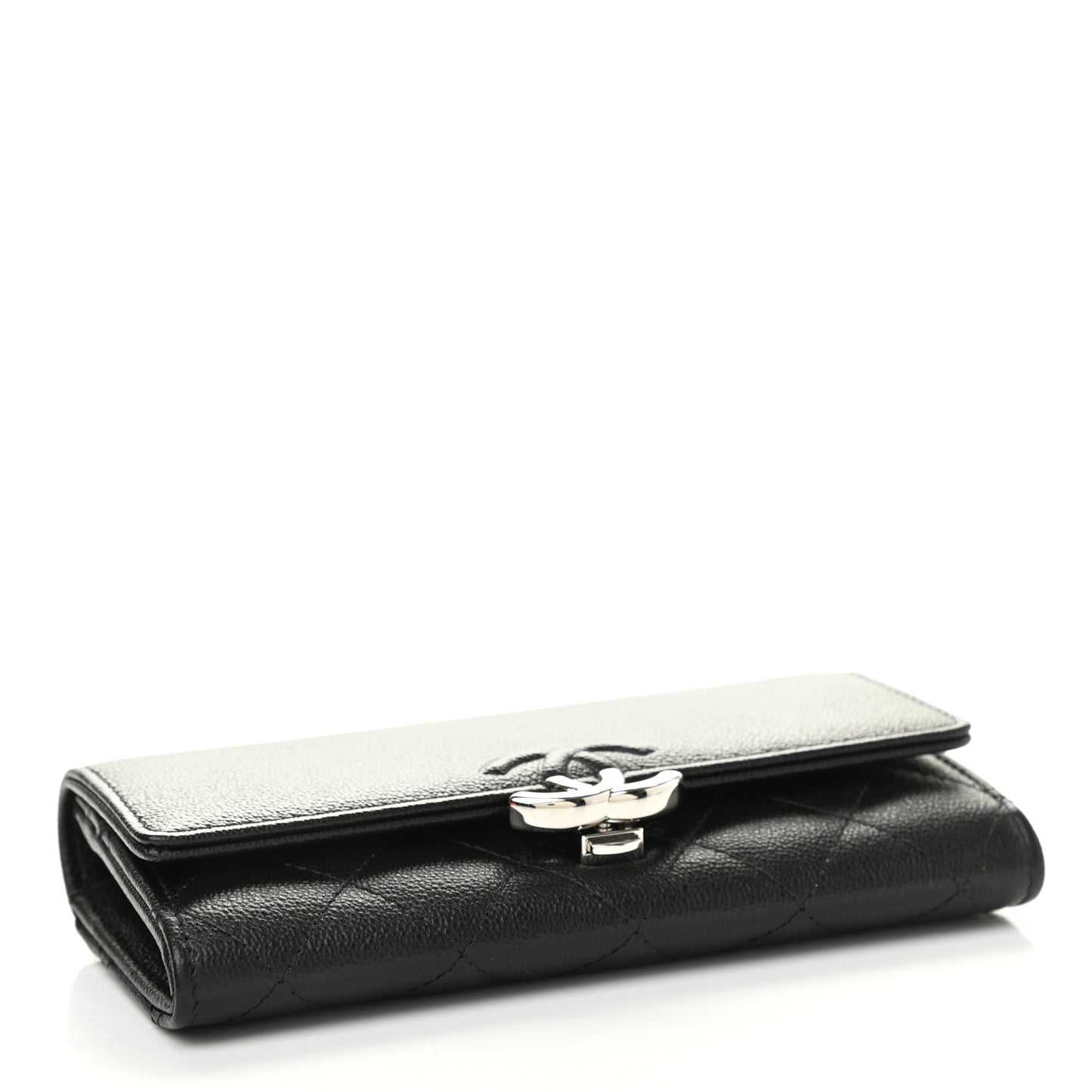 Grained Calfskin Quilted CC Box Flap Wallet Black