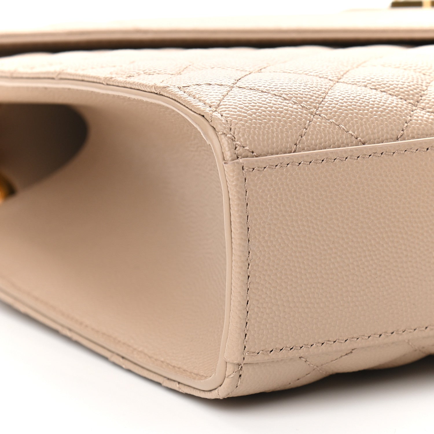 Saint Laurent Grain De Poudre Mixed Matelasse Large Triquilt Monogram Satchel Dark Beige 4 of 7