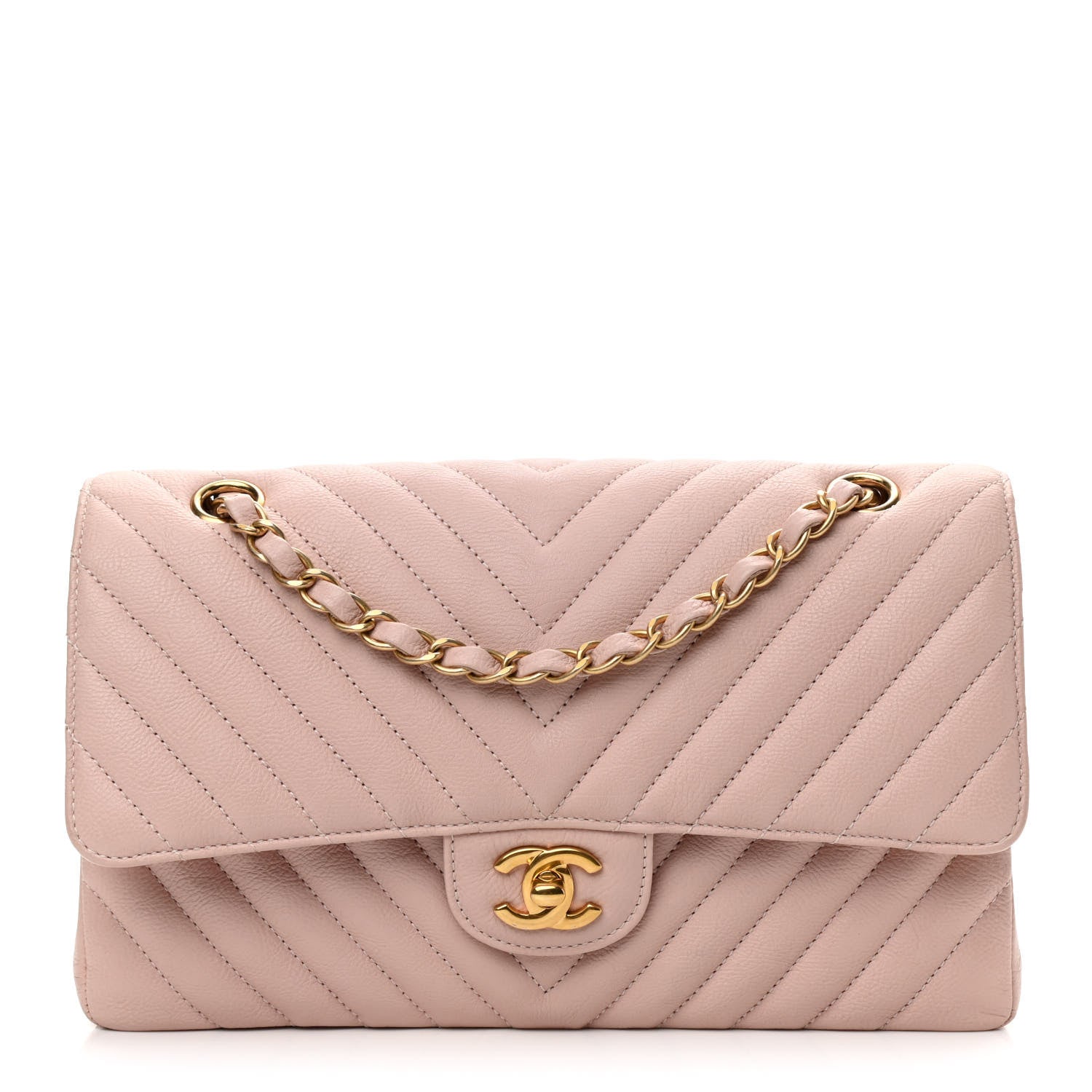Chanel Calfskin Chevron Quilted Medium Double Flap Light Pink 1 of 10