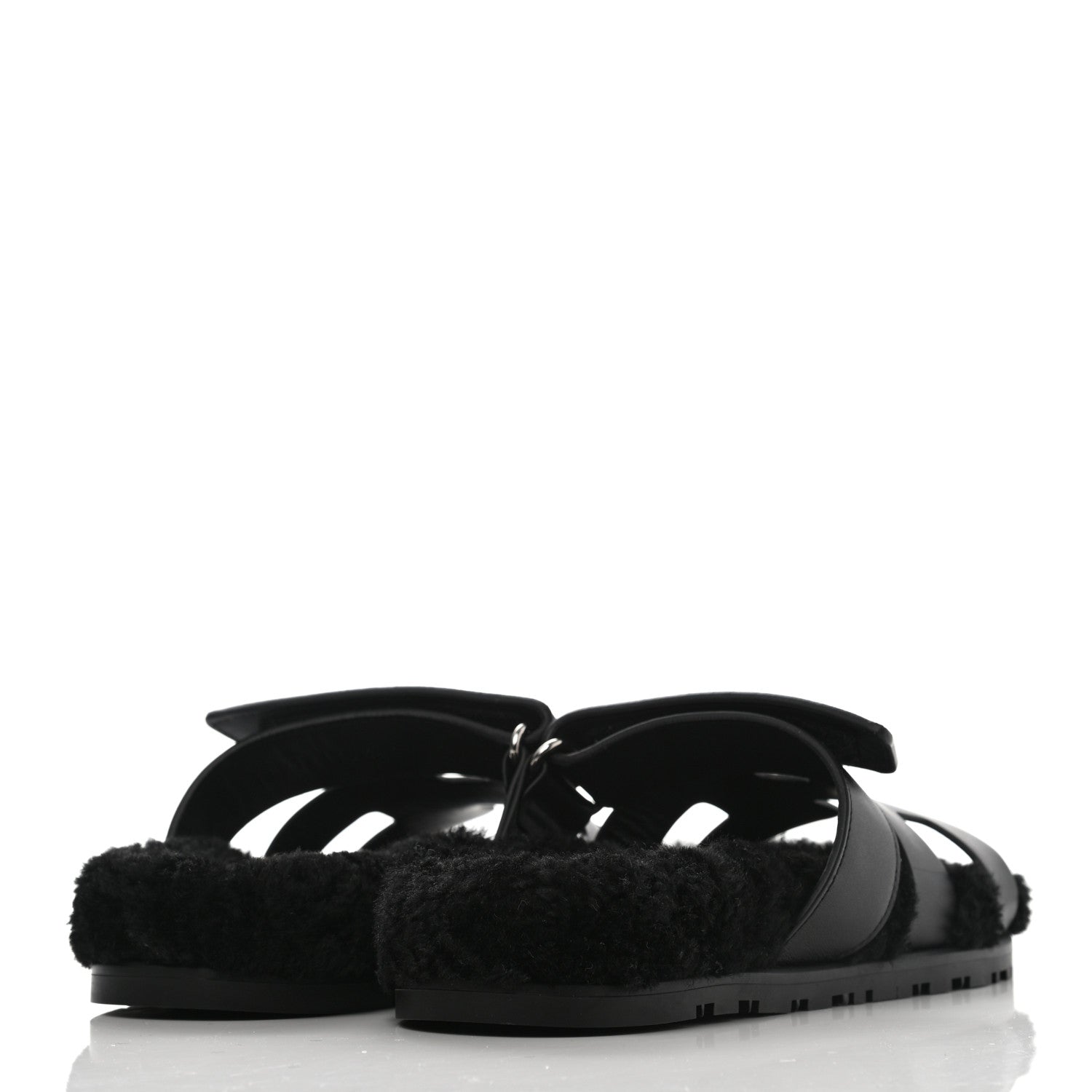 Hermes Calfskin Woolskin Womens Chypre Sandals 38.5 Black 4 of 8