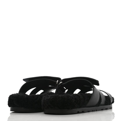 Hermes Calfskin Woolskin Womens Chypre Sandals 38.5 Black 4 of 8