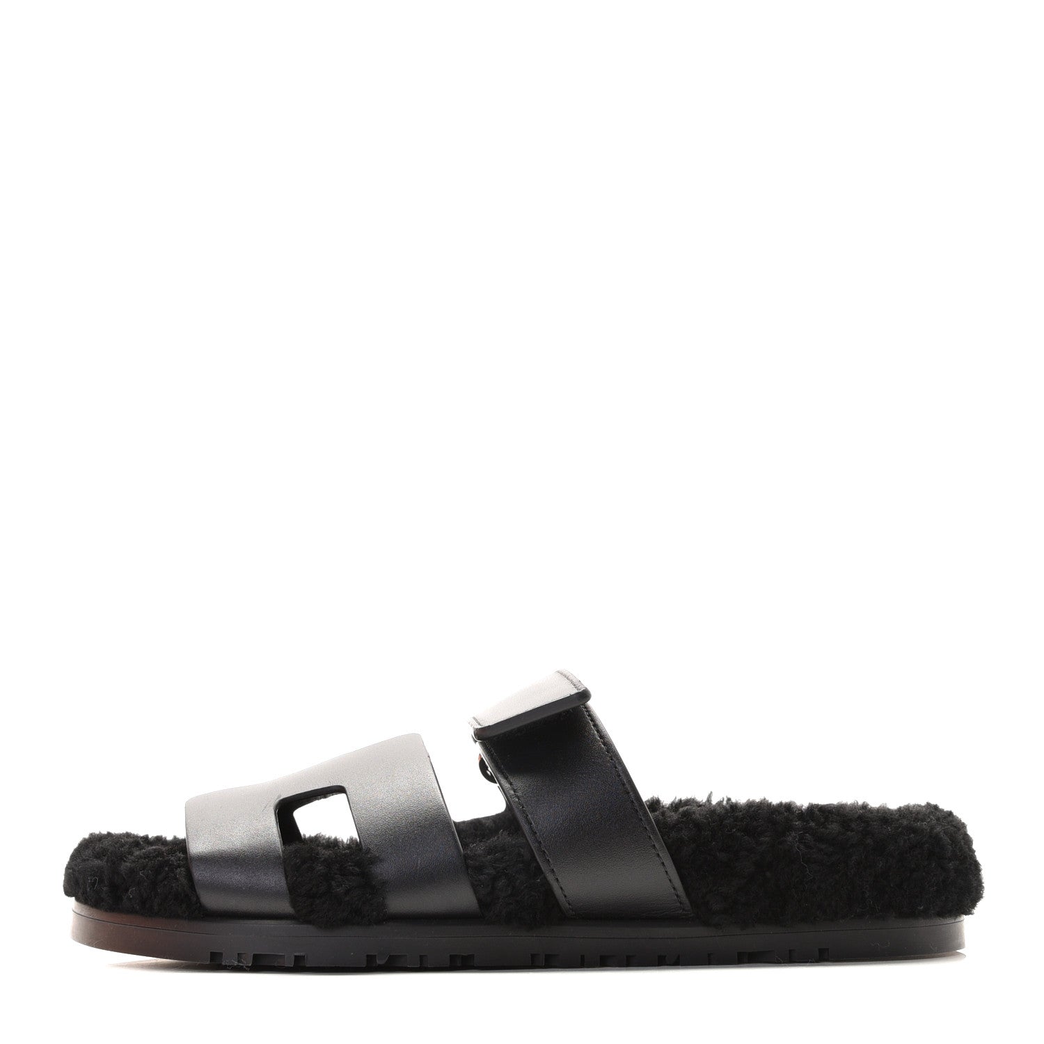 Hermes Calfskin Woolskin Womens Chypre Sandals 36 Black 1 of 12