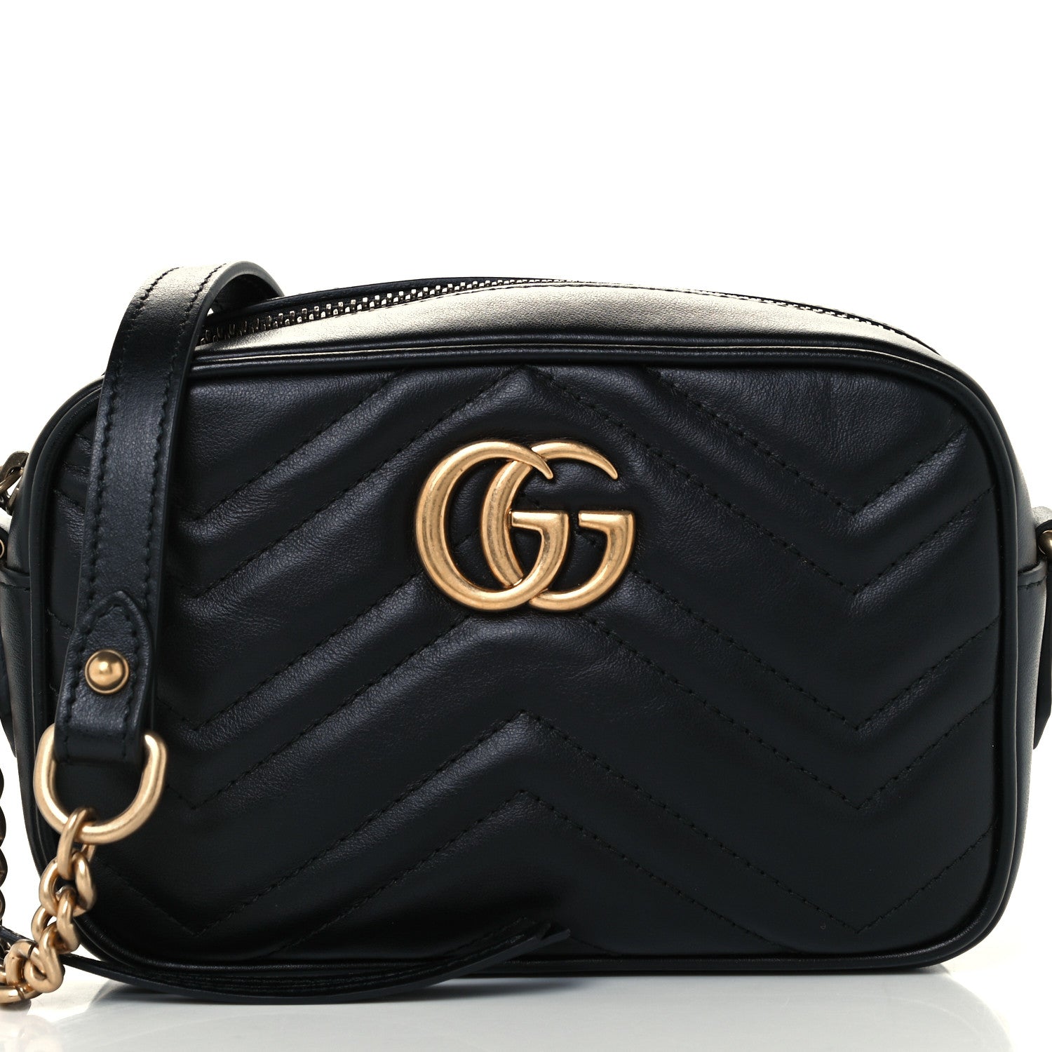 Gucci Calfskin Matelasse Mini GG Marmont Chain Shoulder Bag Black 9 of 11