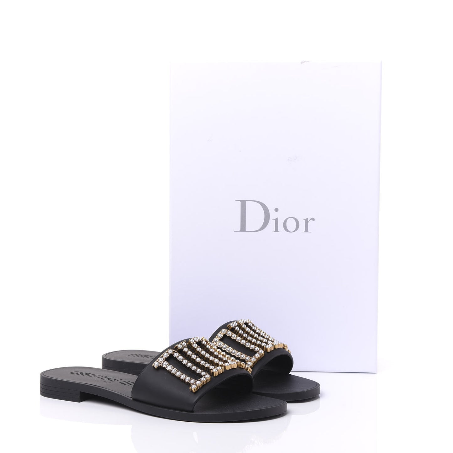Matte Calfskin Pearl Dio(r)evolution Slide Sandals 36 Black
