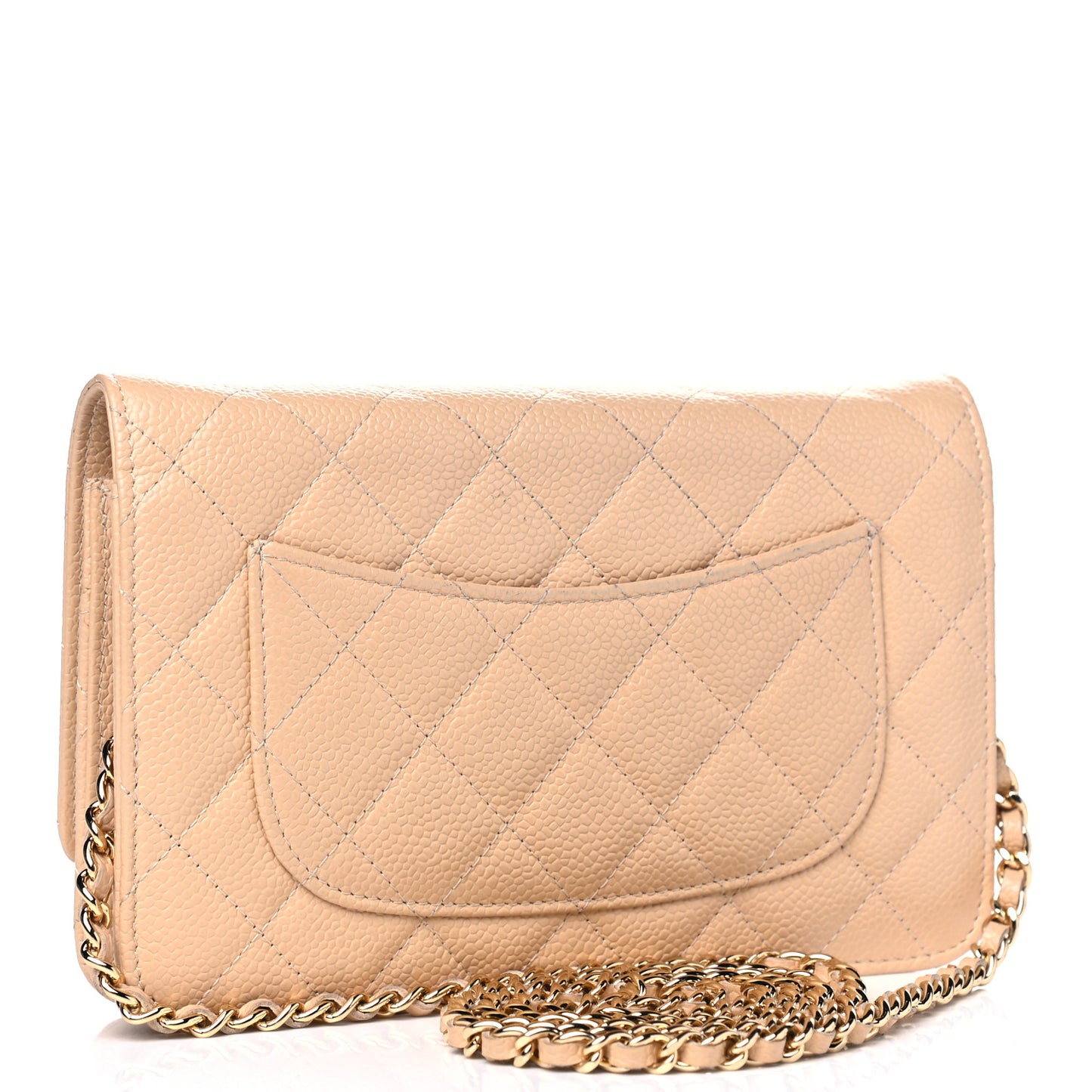 Caviar Quilted Wallet On Chain WOC Beige