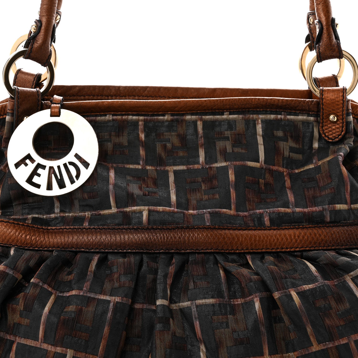 Fendi Zucca Calfskin Crocodile Embossed Large Chef Shopper Tote Tobacco 8 of 11