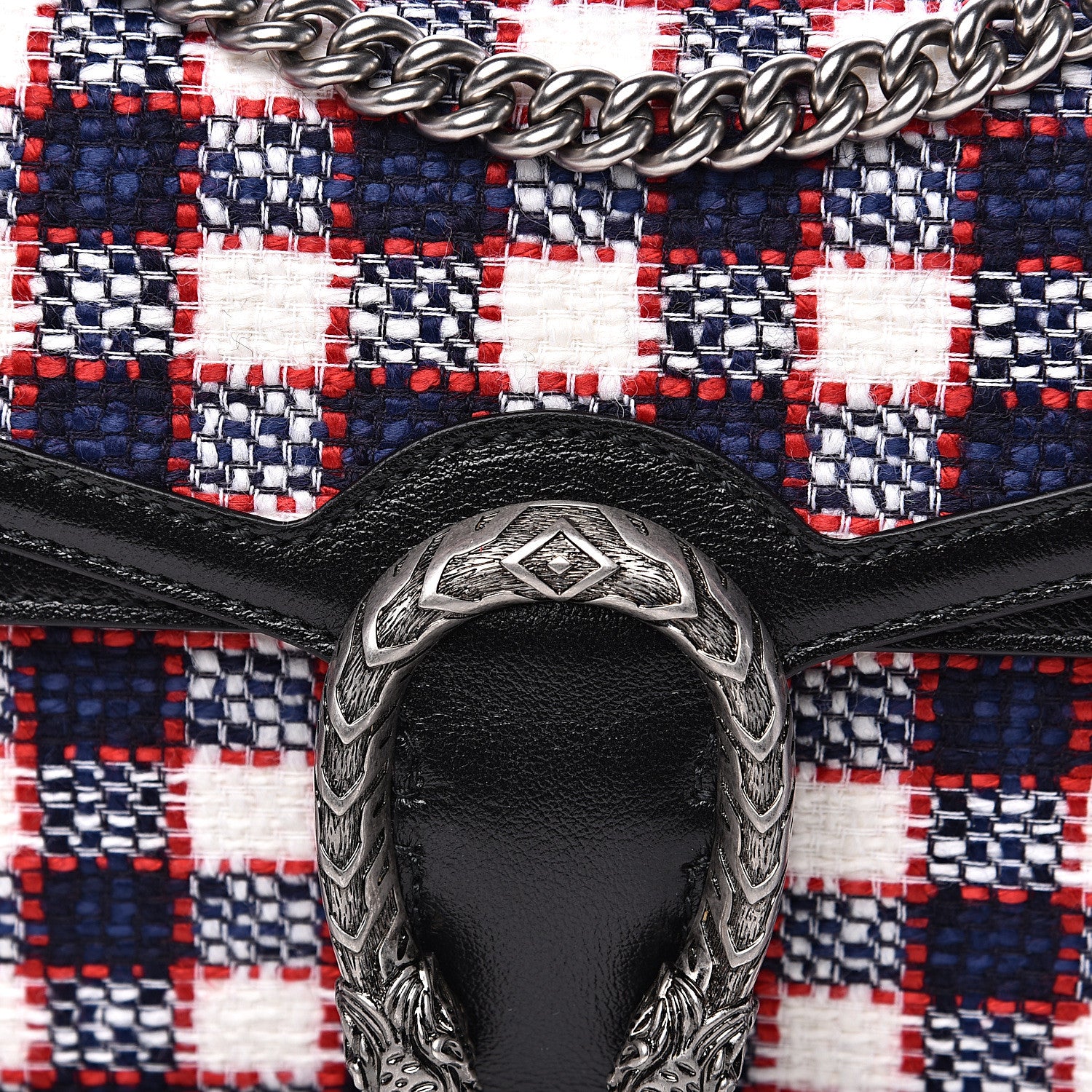 Gucci Vintage Tweed Check Small Dionysus Shoulder Bag White Hibiscus Red Marine 9 of 10