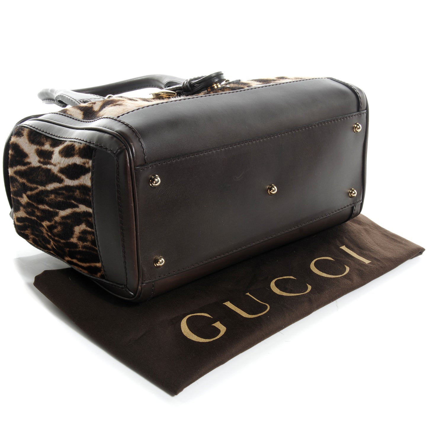 Pony Hair Leopard Print Medium Heritage Boston Bag Brown