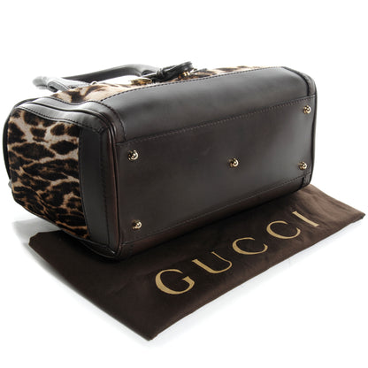 Gucci Pony Hair Leopard Print Medium Heritage Boston Bag Brown 4 of 9
