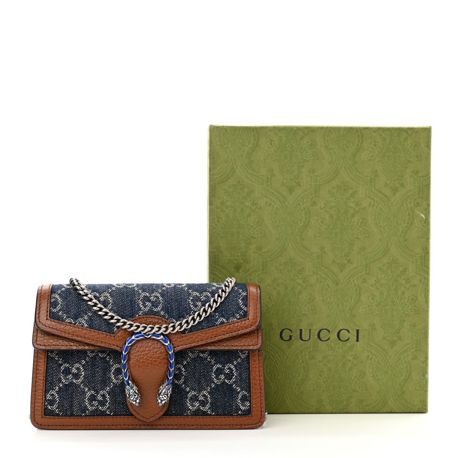 Gucci New Denim GG Monogram Dollar Calfskin Enamel Super Mini Dionysus Shoulder Bag Blue Tea Cuir Epilog Electric Blue 10 of 10