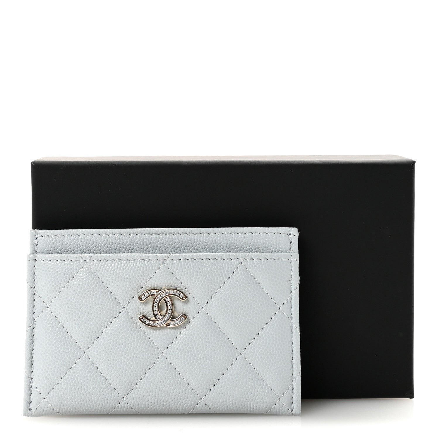 Chanel Caviar Quilted Crystal CC Logo Card Holder Light Blue 9 of 9