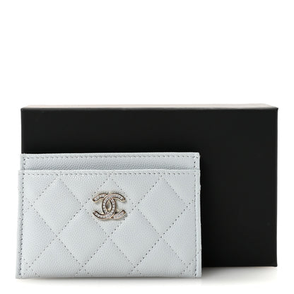 Chanel Caviar Quilted Crystal CC Logo Card Holder Light Blue 9 of 9