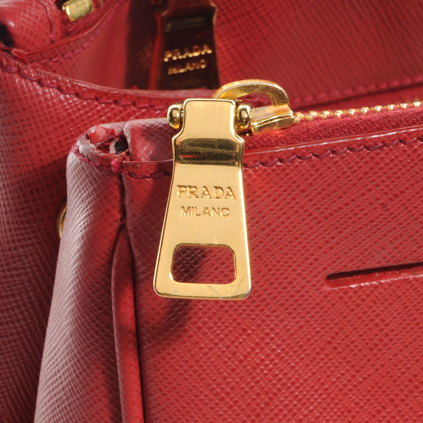 Saffiano Lux Double Zip Top Handle Tote Fuoco