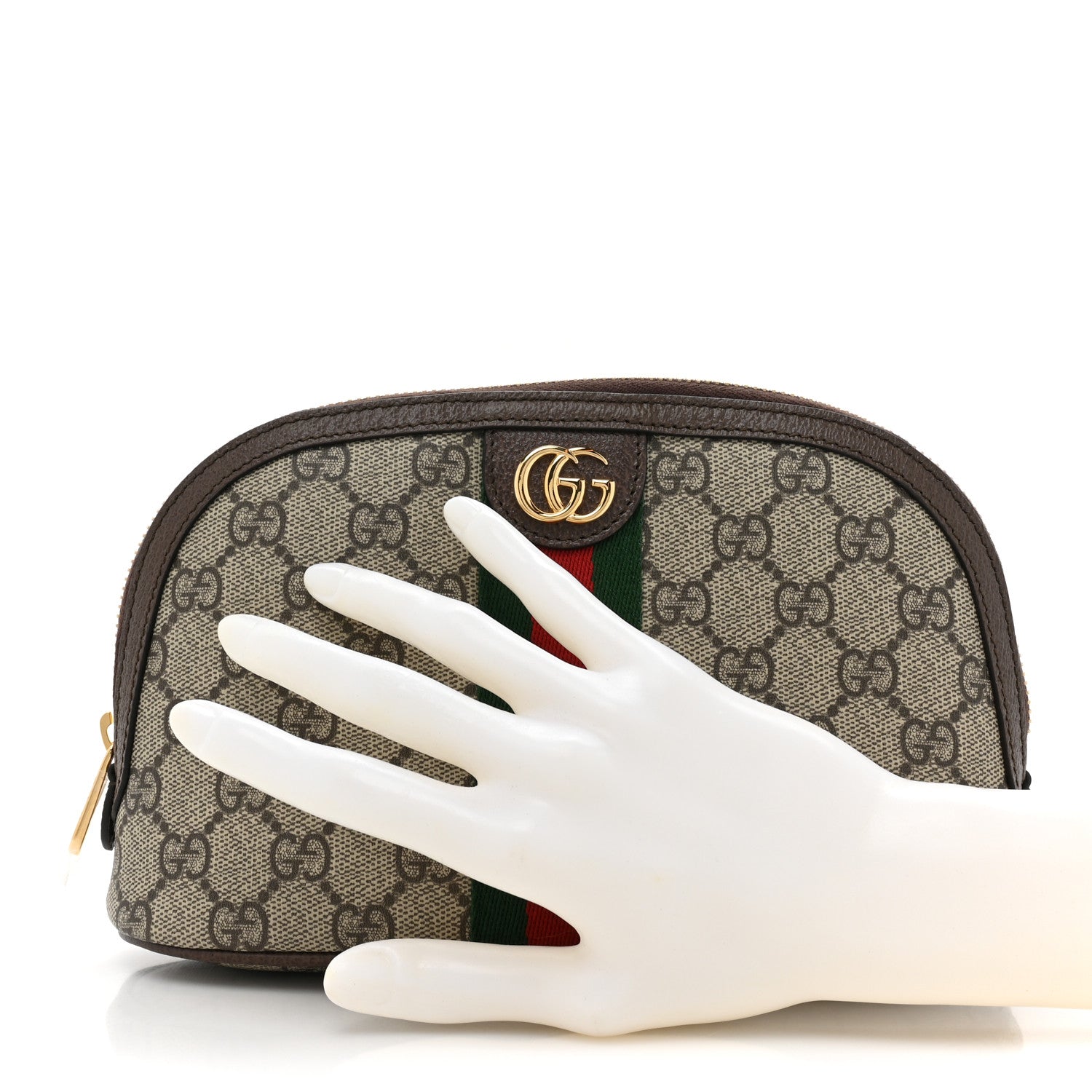 Gucci GG Supreme Monogram Textured Calfskin Web Large Ophidia Cosmetic Case Beige Ebony New Acero 2 of 10