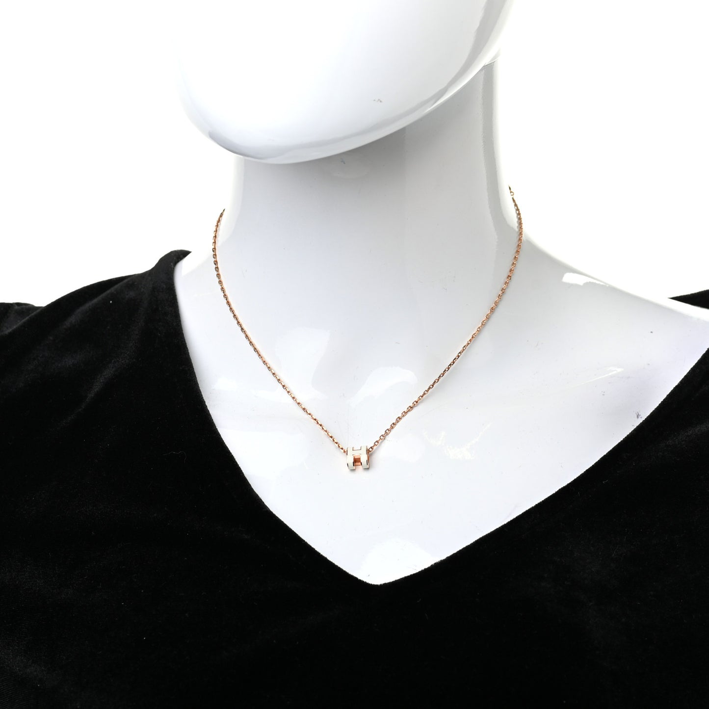 Lacquered Rose Gold Mini Pop H Pendant Necklace White