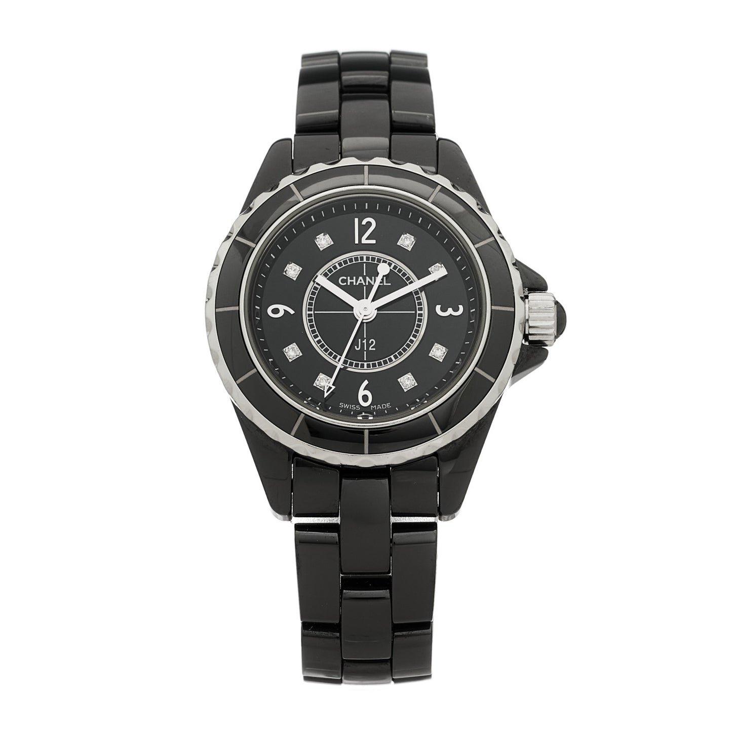 Stainless Steel Ceramic Diamond 29mm J12 Quartz Watch Black