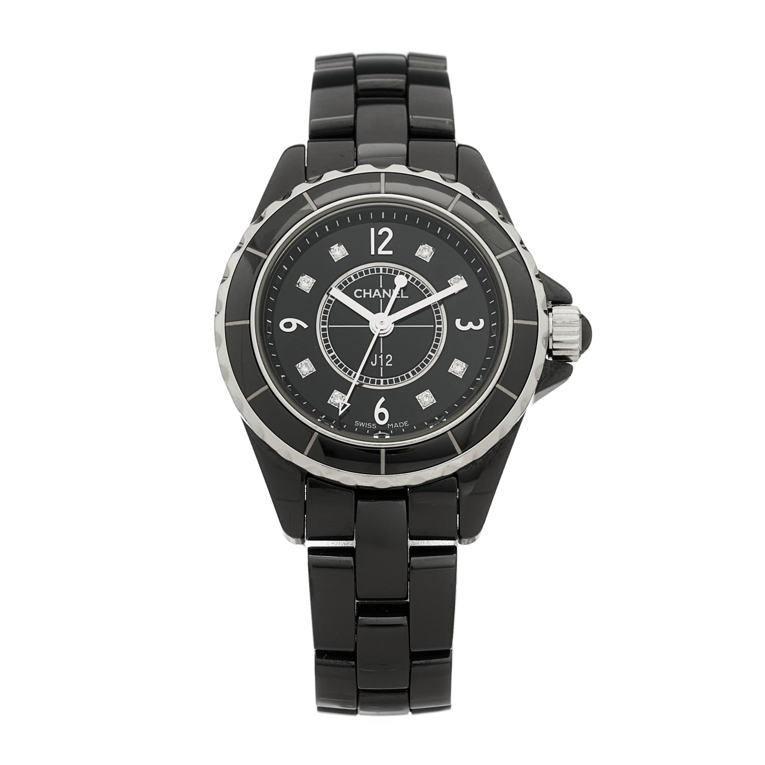 Chanel Stainless Steel Ceramic Diamond 29mm J12 Quartz Watch Black 1 of 4