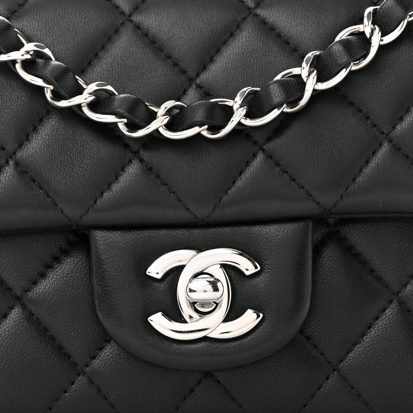 Lambskin Quilted Mini Rectangular Flap Black