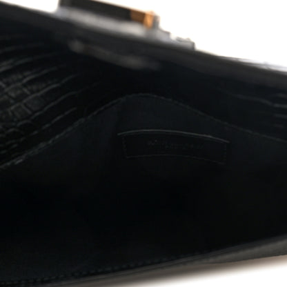 Saint Laurent Calfskin Crocodile Embossed Uptown Monogram Pouch Black 5 of 6