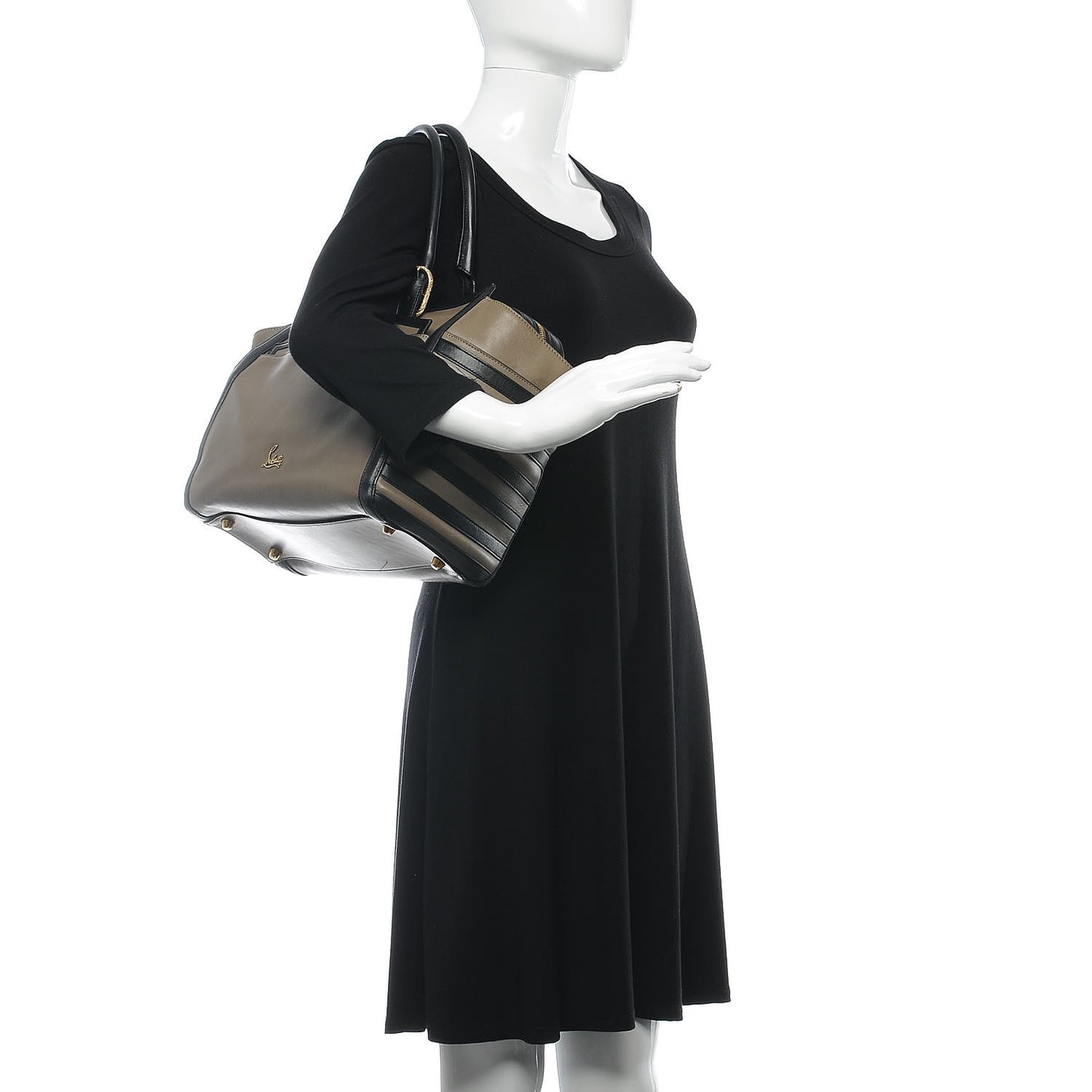 Calfskin Farida Bowler Bag Taupe Black
