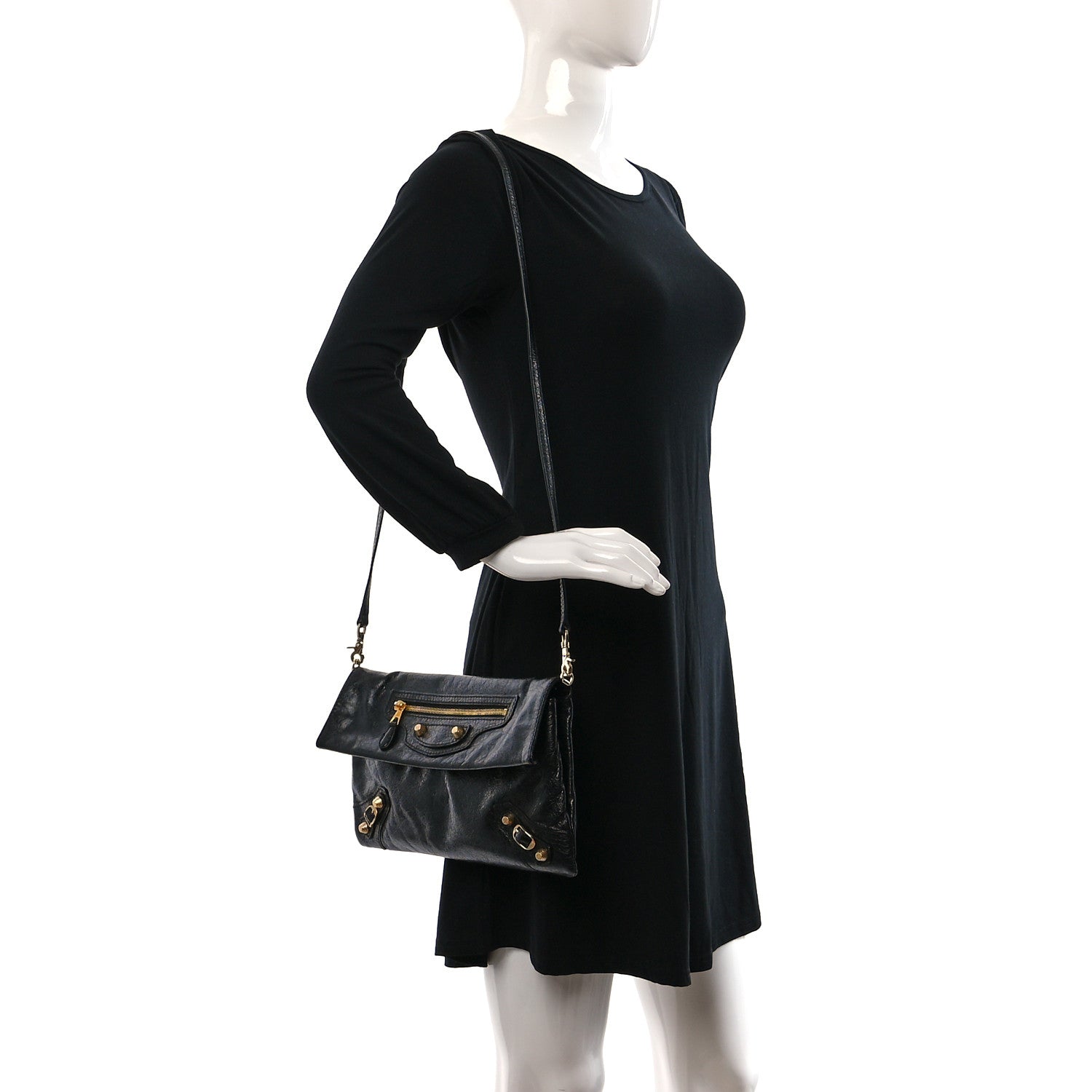 Balenciaga Agneau Giant 12 Gold Hardware Envelope Strap Clutch Black 2 of 9