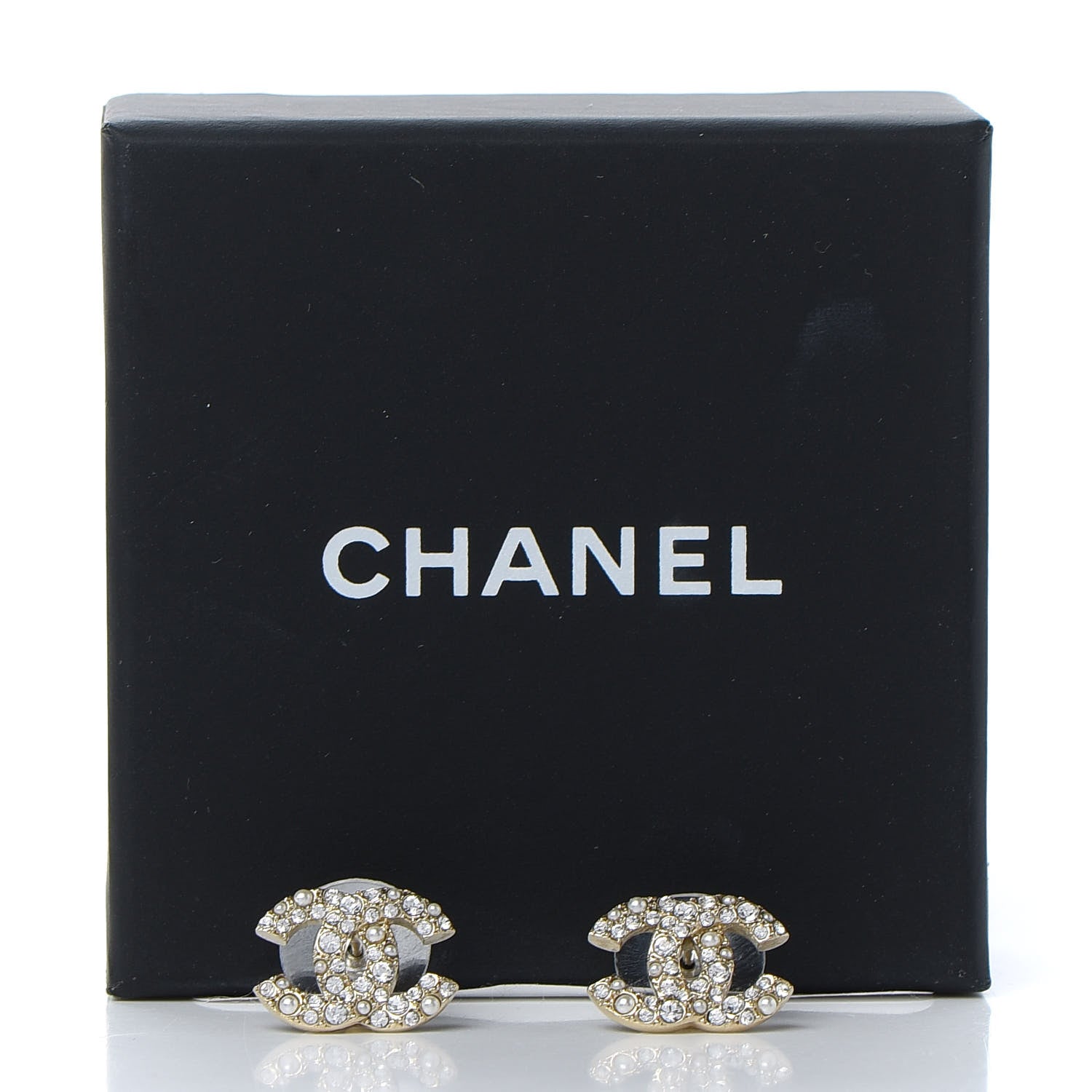 Chanel Crystal Pearl Caviar CC Stud Earrings Gold 5 of 5