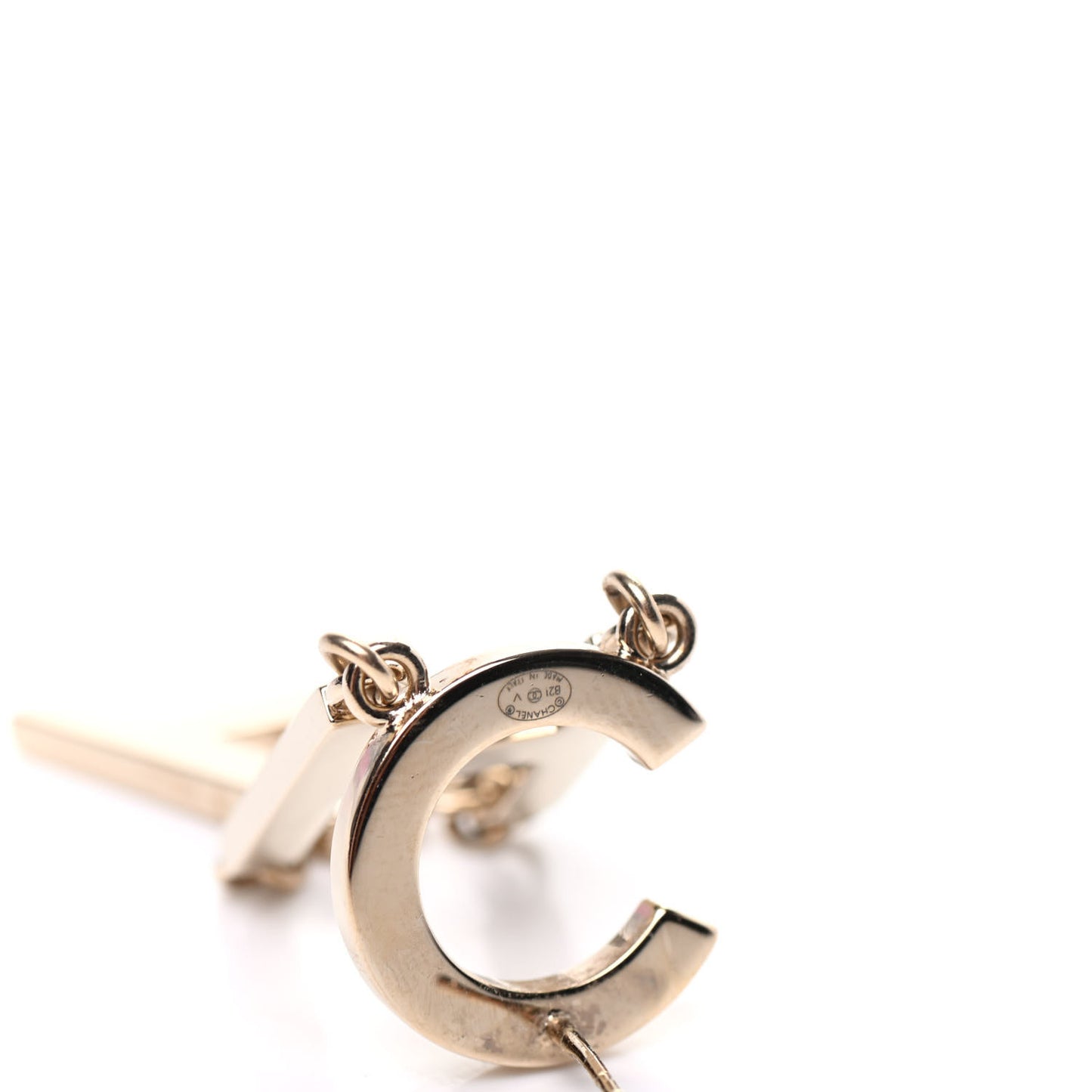 Metal Cha-Nel Logo Drop Earrings Gold