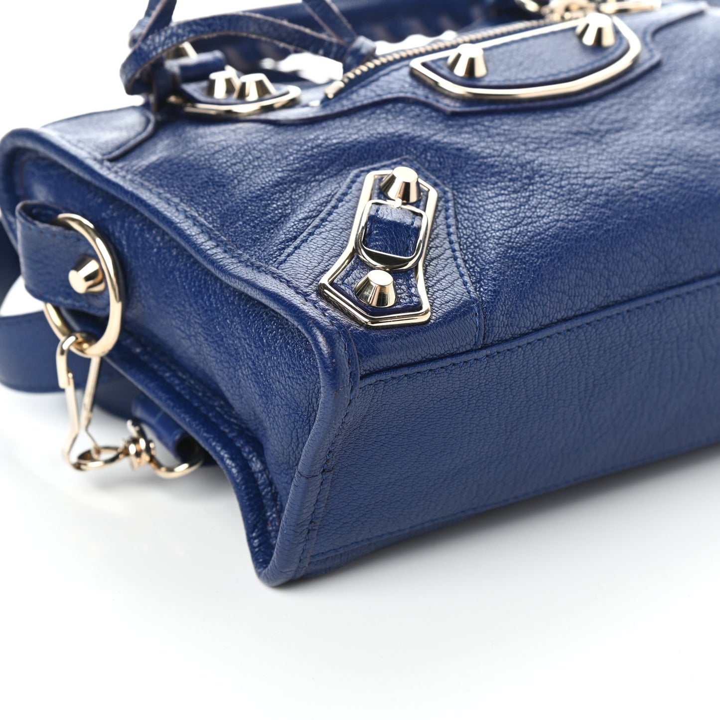 Chevre Gold Metallic Edge Hardware Mini City Bleu Roi