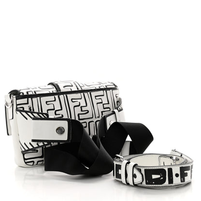Fendi X JOSHUA VIDES Nappa FF Embossed Belt Baguette Bag White Black 3 of 10