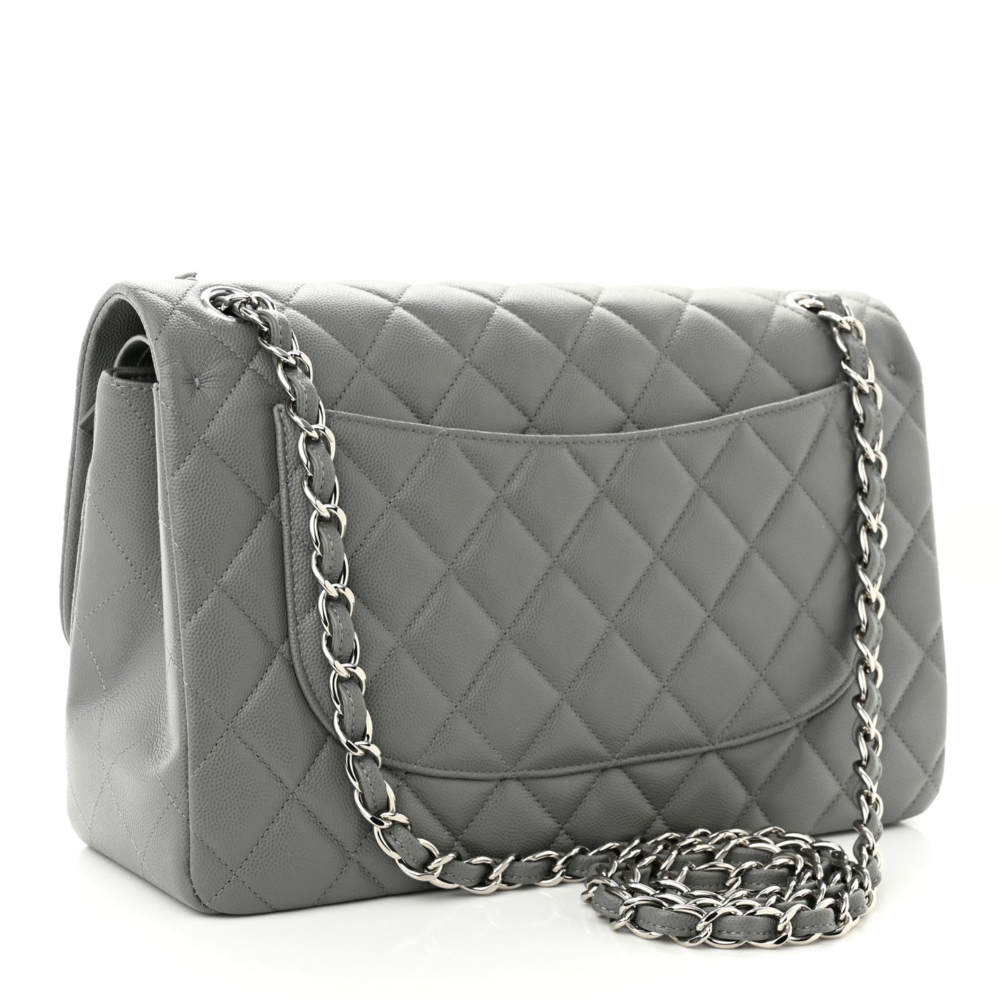 Caviar Quilted Jumbo Double Flap Grey