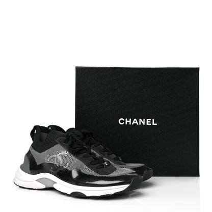 Chanel Fabric Calfskin Suede Mens CC Sneakers 45 Black Grey 8 of 8