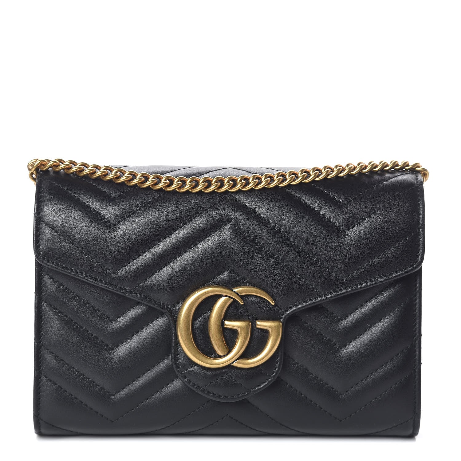 Gucci Calfskin Matelasse GG Marmont Chain Wallet Black 1 of 11