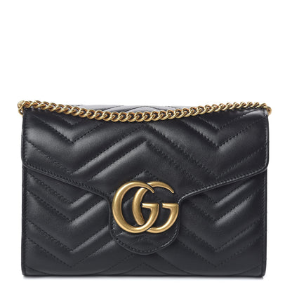 Gucci Calfskin Matelasse GG Marmont Chain Wallet Black 1 of 11