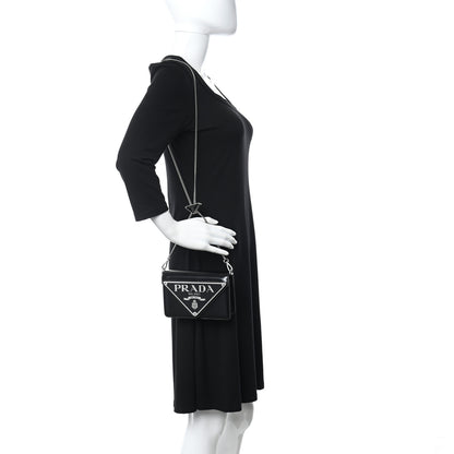 Prada Spazzolato Triangle Logo Plate Flap Chain Crossbody Bag Black 2 of 9
