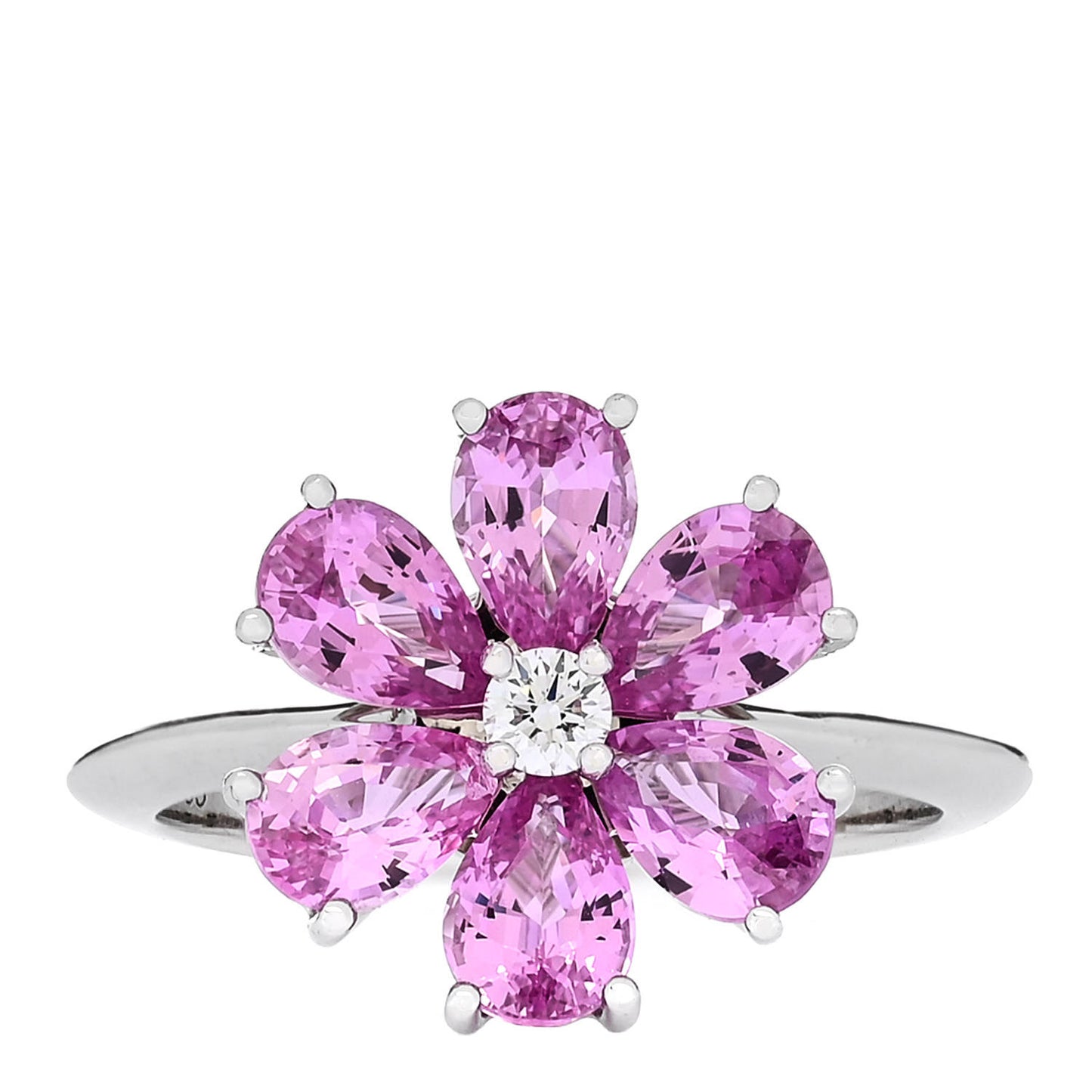 Platinum Diamond Pink Sapphire Forget-Me-Not Flower Ring 49 4.75