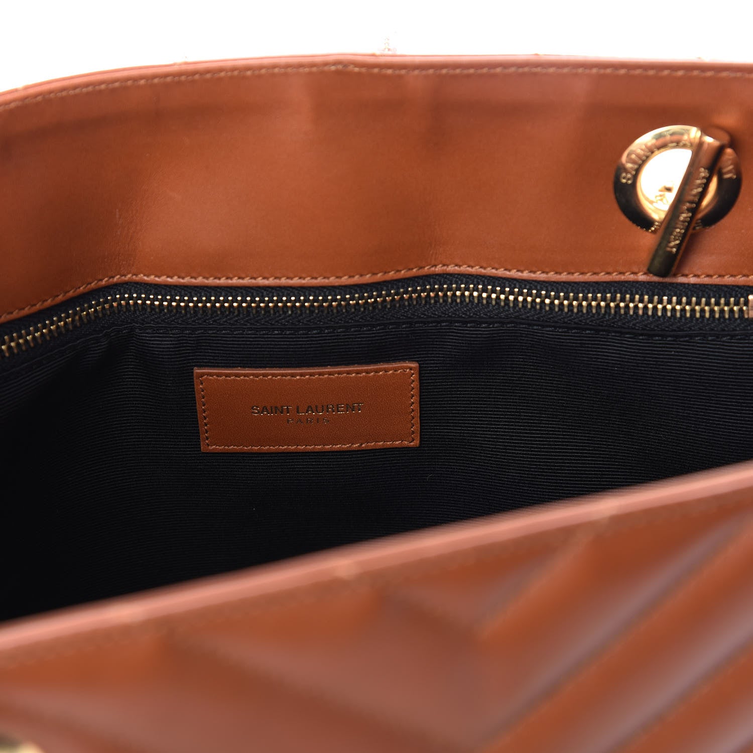Saint Laurent Smooth Calfskin Matelasse Chevron Large Monogram Shopping Bag Brown 7 of 9